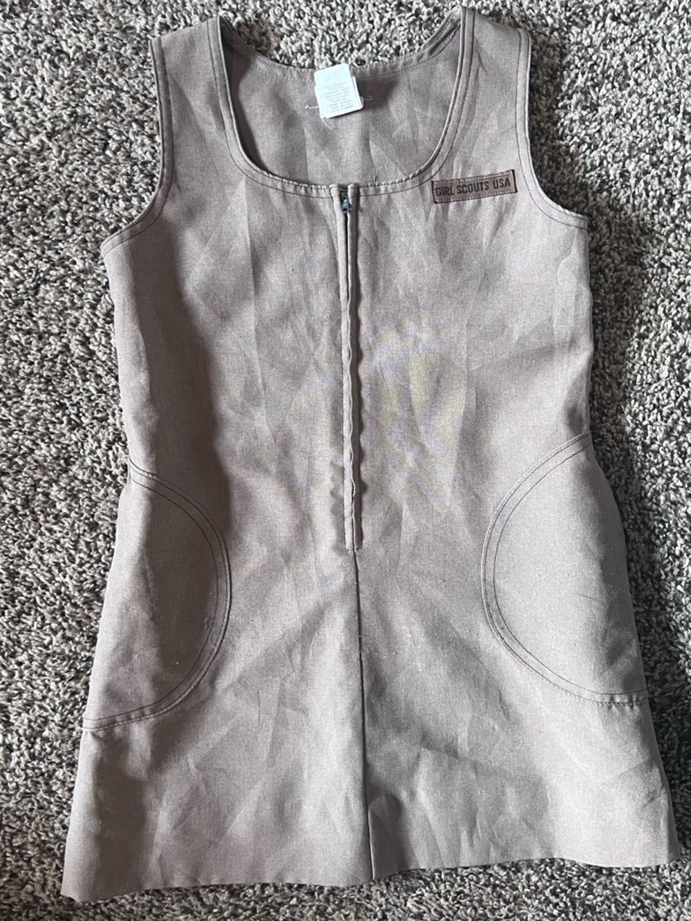 Vintage Girls Scouts USA Uniform Sleeveless Front-Zip Dress Costume